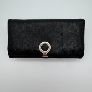 Bulgari Black Leather Continental Long Wallet Silver Hardware Authentic
